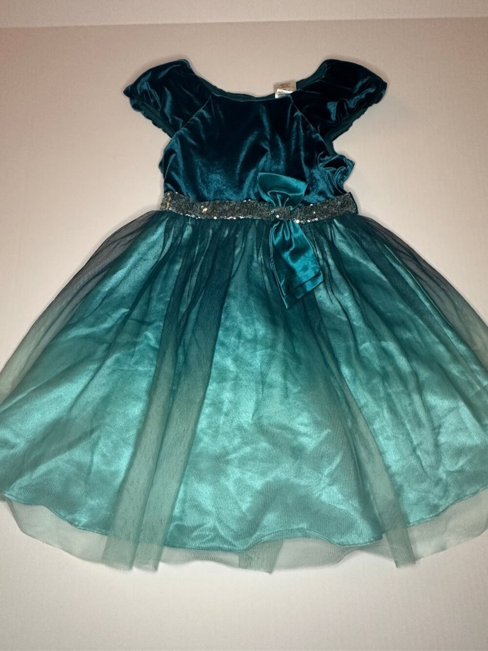 JONA MICHELLE Girls Tulle & Velour Aqua Teal Ombre Dress Size 6 WOW layers!